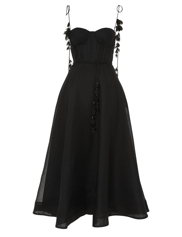 ZIMMERMANN Natura Midi Corset Dress in Black