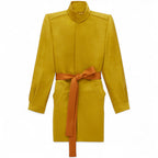 SAINT LAURENT Stonewashed Silk Satin Belted Coat – Moutarde