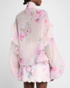 ZIMMERMANN
Crush Tie Neck Ruffle Blouse – Pink Floral