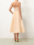 ZIMMERMANN Natura Ruched Midi Dress in Light Peach