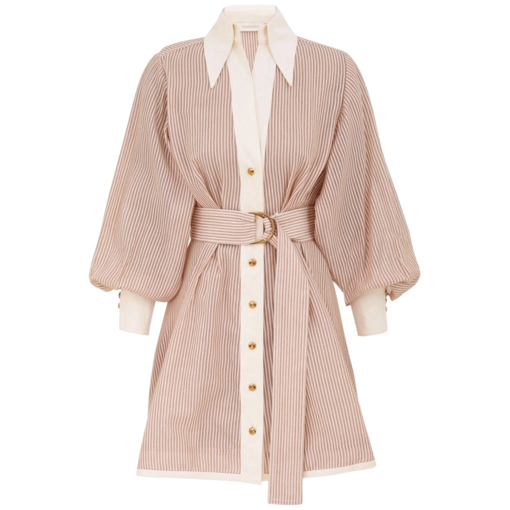 ZIMMERMANN Hypnotic Tuck Mini Dress – Tan Stripe