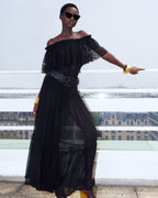 SAINT LAURENT RUFFLED SKIRT IN SILK CREPE MUSLIN