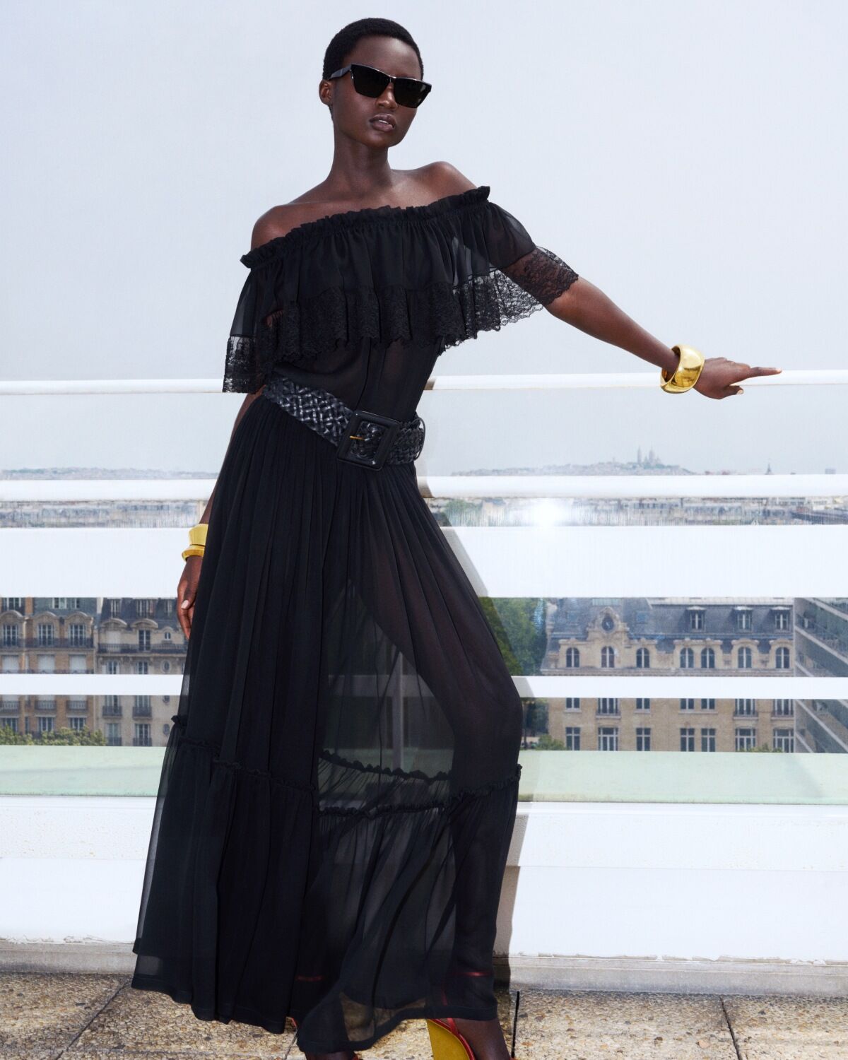 SAINT LAURENT RUFFLED SKIRT IN SILK CREPE MUSLIN