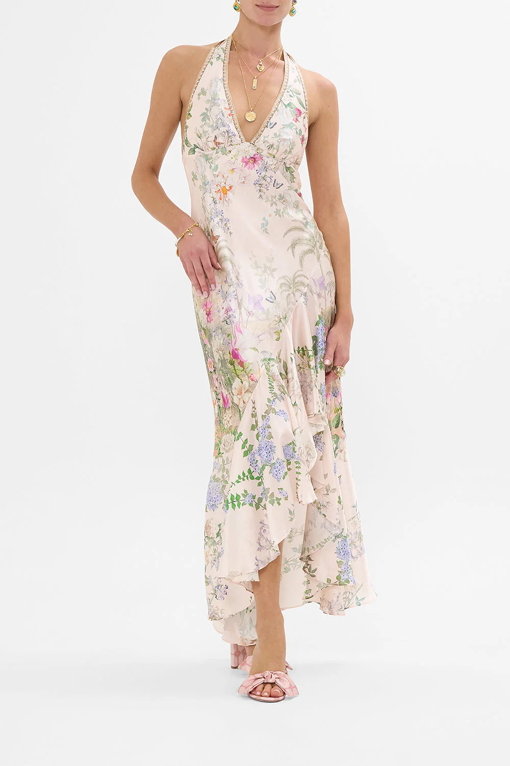 CAMILLA Bias Halter Dress With Ruffle Hem – Palacio Playground