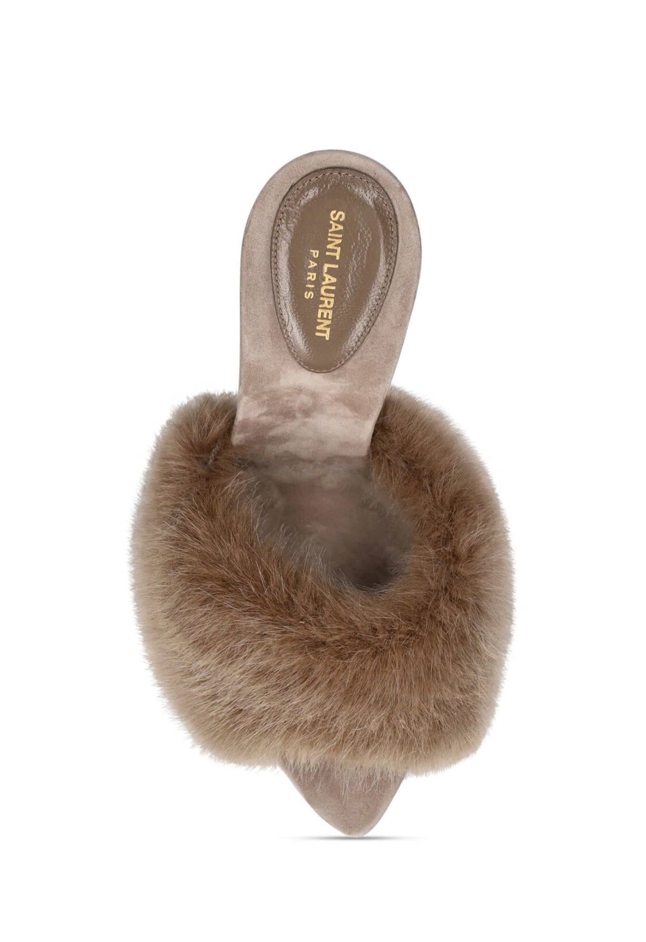 0041 SAINT LAURENT 
105mm La 16 faux fur mule sandals