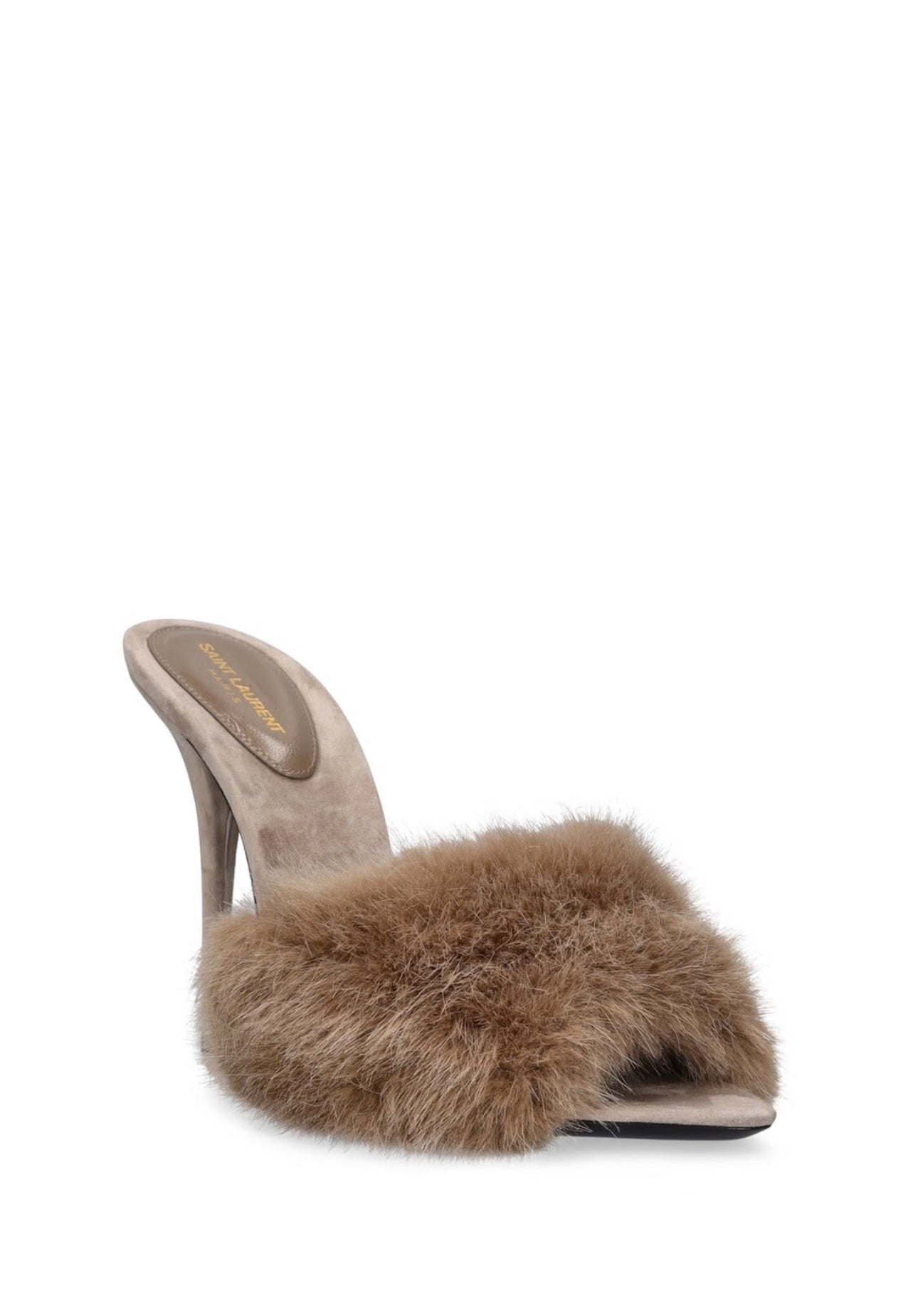 0041 SAINT LAURENT 
105mm La 16 faux fur mule sandals