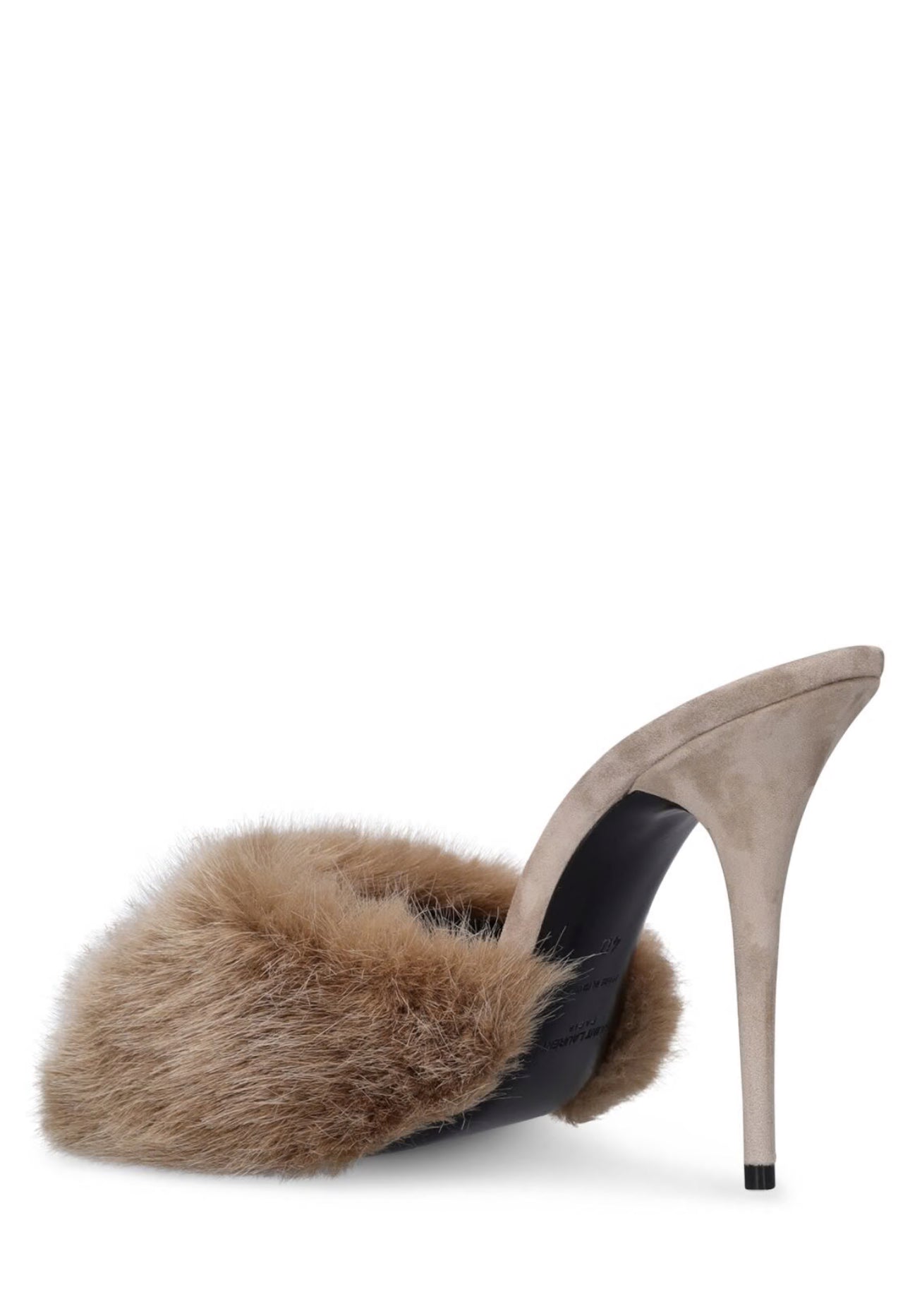 0041 SAINT LAURENT 
105mm La 16 faux fur mule sandals