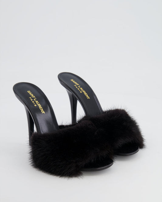0042 SAINT LAURENT 105mm La 16 faux fur mule sandals