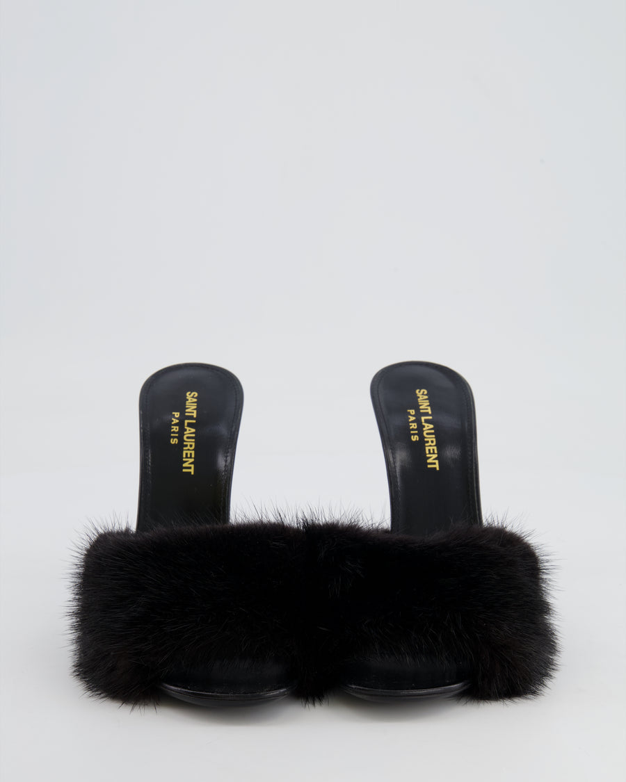 0042 SAINT LAURENT 105mm La 16 faux fur mule sandals
