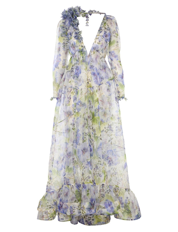 ZIMMERMANN Natura Flower Midi Dress in Blue Floral