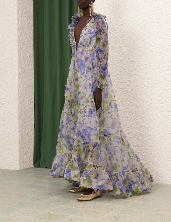 ZIMMERMANN Natura Flower Midi Dress in Blue Floral