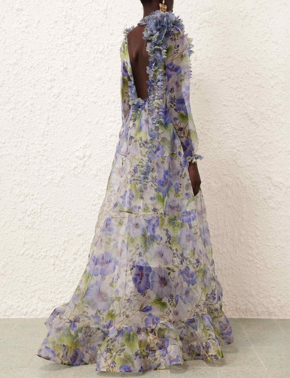 ZIMMERMANN Natura Flower Midi Dress in Blue Floral