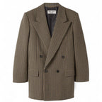 SAINT LAURENT Double-Breasted Checked Wool-Blend Blazer – Beige