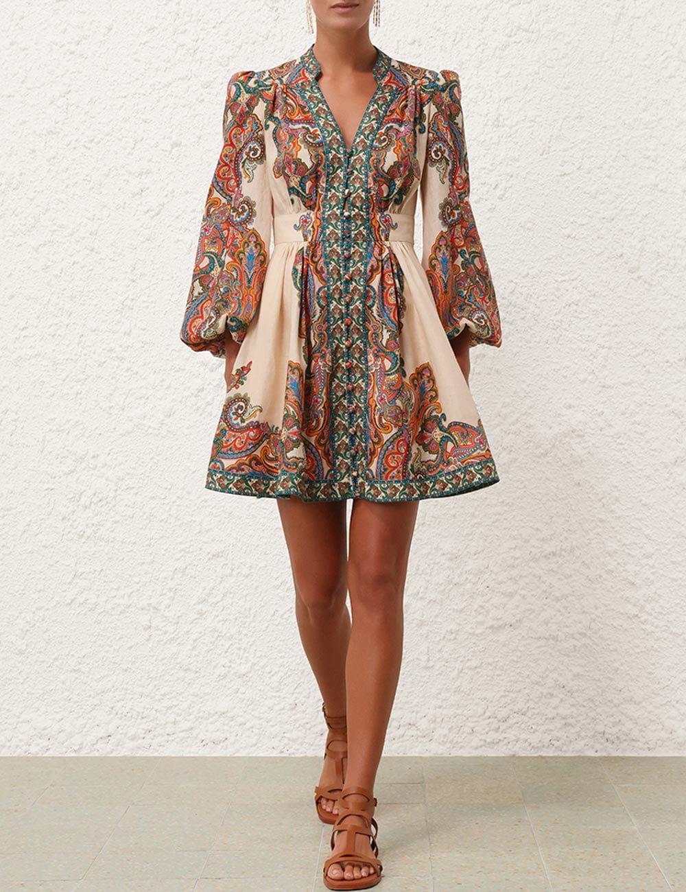 ZIMMERMANN Ottie Plunge Mini Dress in Multi Paisley