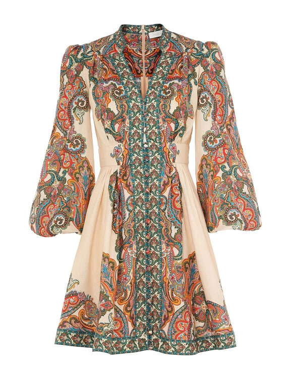 ZIMMERMANN Ottie Plunge Mini Dress in Multi Paisley