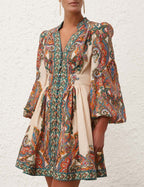 ZIMMERMANN Ottie Plunge Mini Dress in Multi Paisley