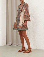 ZIMMERMANN Ottie Plunge Mini Dress in Multi Paisley
