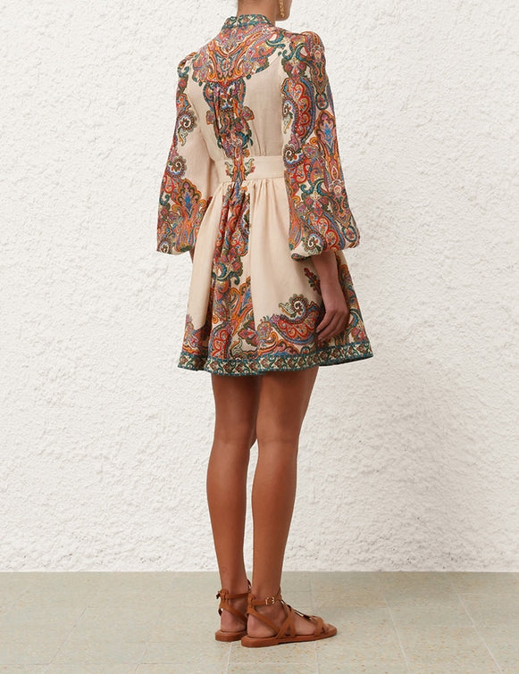 ZIMMERMANN Ottie Plunge Mini Dress in Multi Paisley