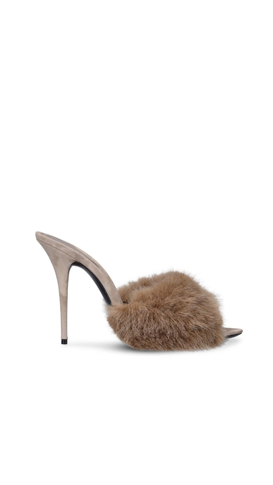 0041 SAINT LAURENT 
105mm La 16 faux fur mule sandals