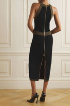 BALMAIN Button-embellished Metallic Ribbed-knit Midi Dress - Black