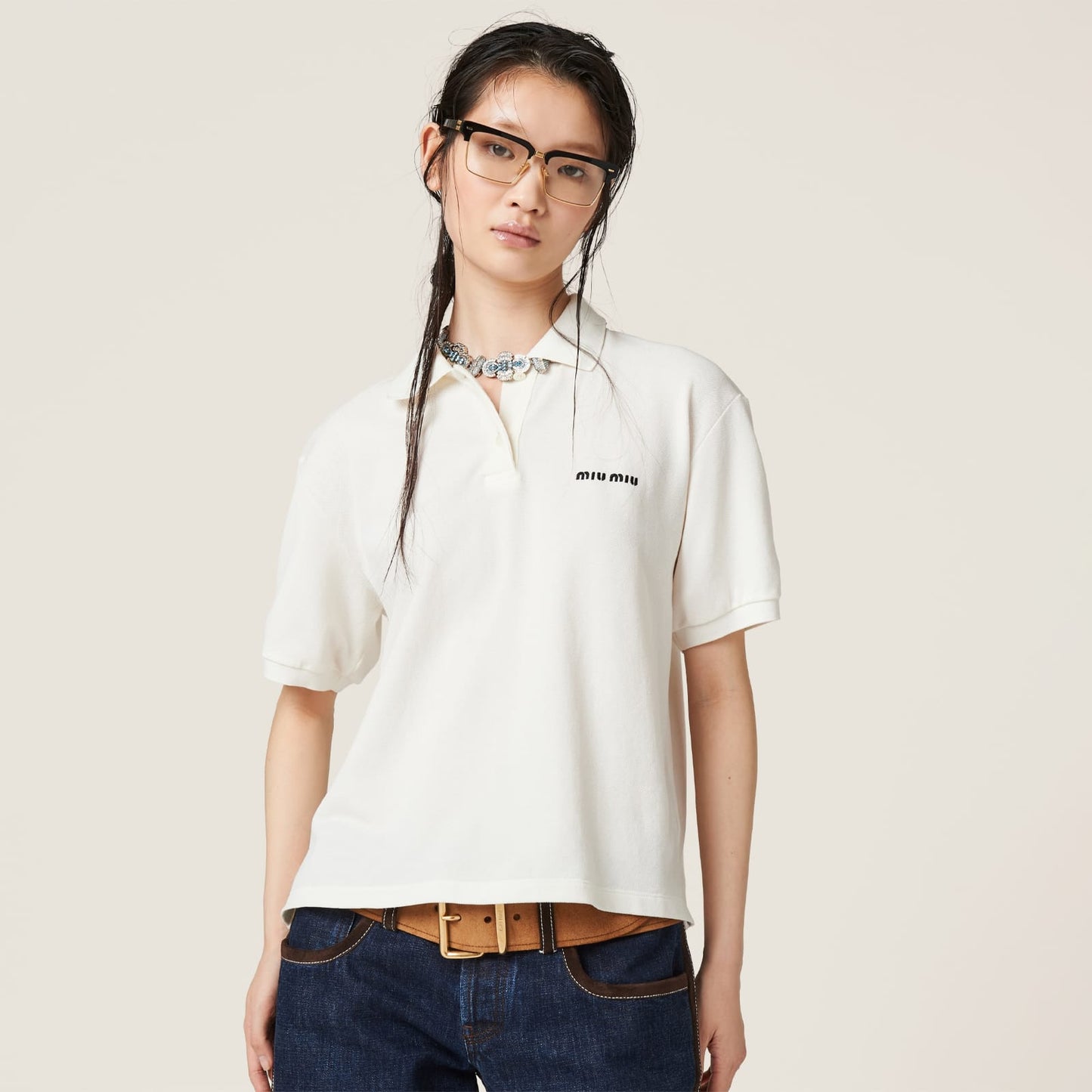 MIU MIU 
Cotton piqué polo shirt