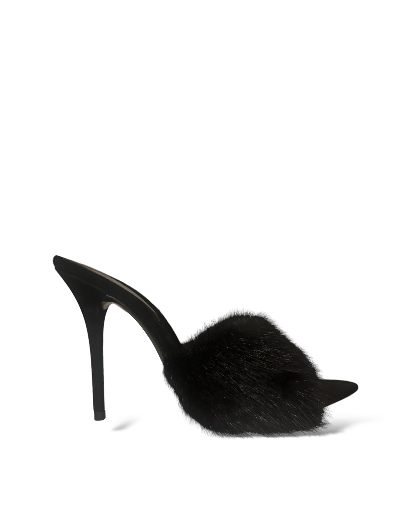 0042 SAINT LAURENT 105mm La 16 faux fur mule sandals