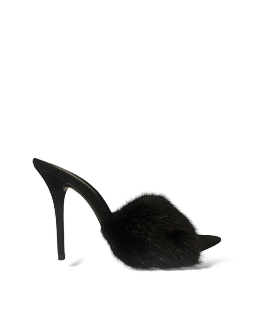 0042 SAINT LAURENT 105mm La 16 faux fur mule sandals