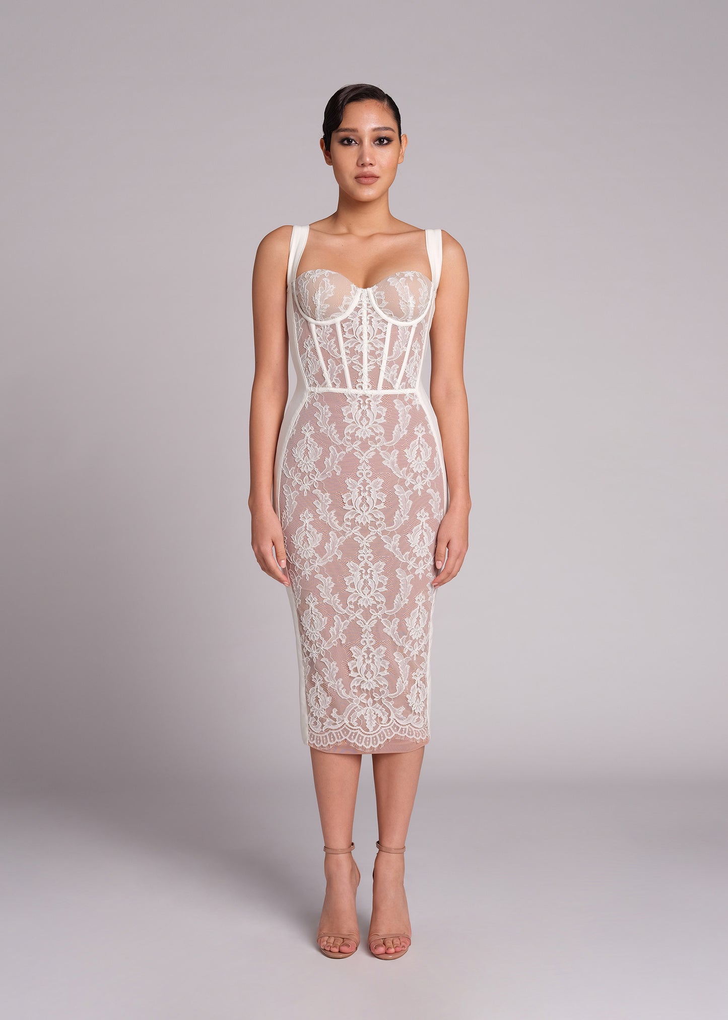 POEM OFF-WHITE – RAYON SPANDEX DRESS WITH LACE