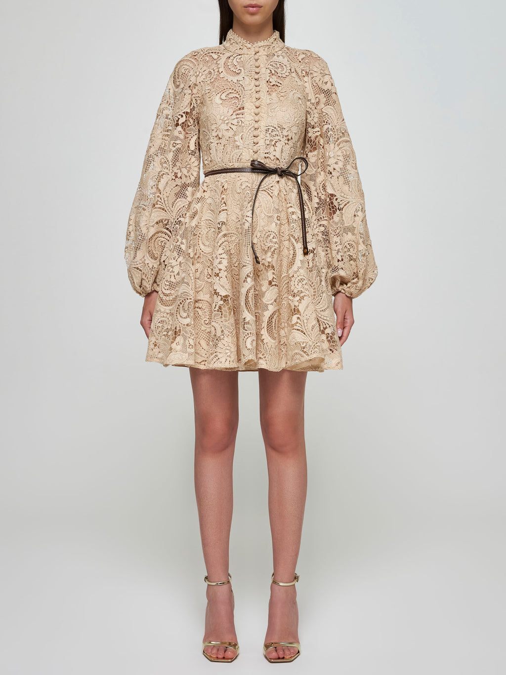 ZIMMERMANN Waverly Lace Mini Dress in Taupe