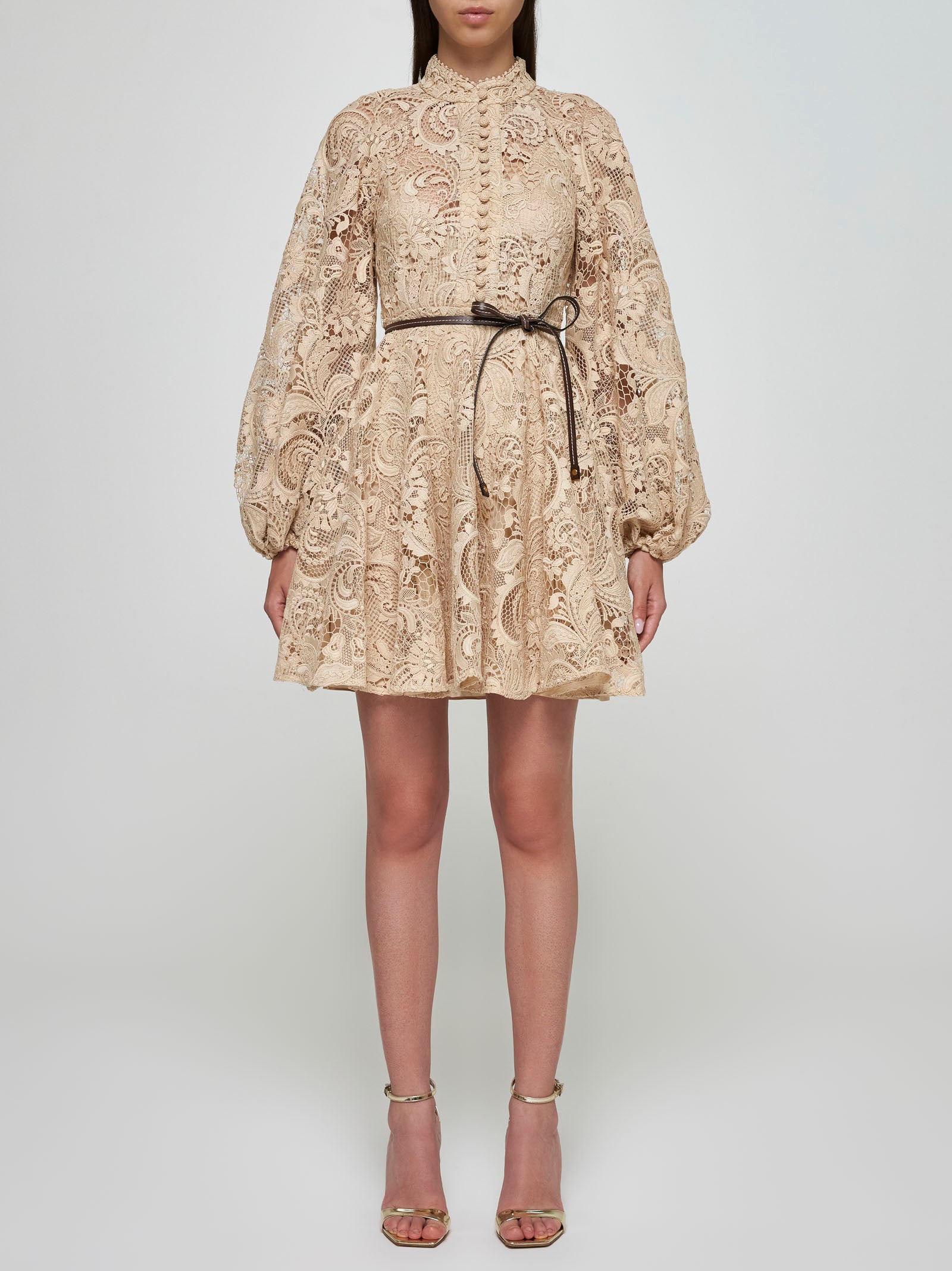 ZIMMERMANN Waverly Lace Mini Dress in Taupe