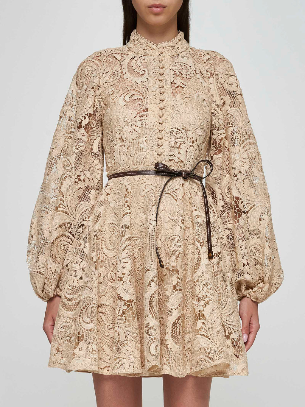 ZIMMERMANN Waverly Lace Mini Dress in Taupe