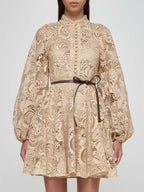 ZIMMERMANN Waverly Lace Mini Dress in Taupe