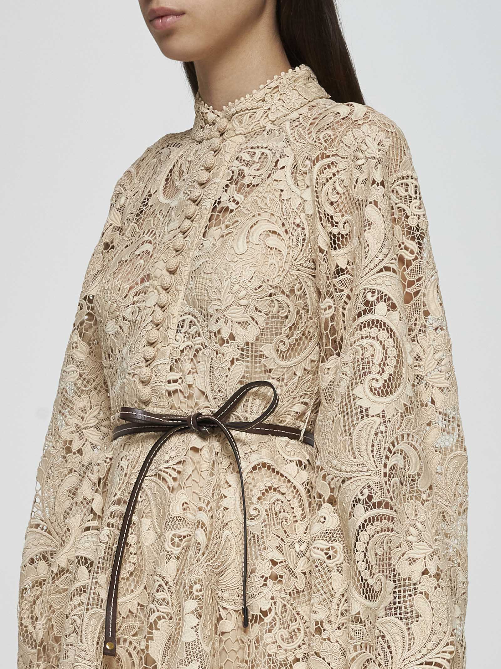 ZIMMERMANN Waverly Lace Mini Dress in Taupe
