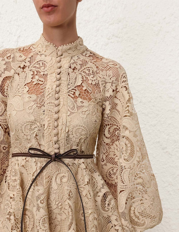 ZIMMERMANN Waverly Lace Mini Dress in Taupe