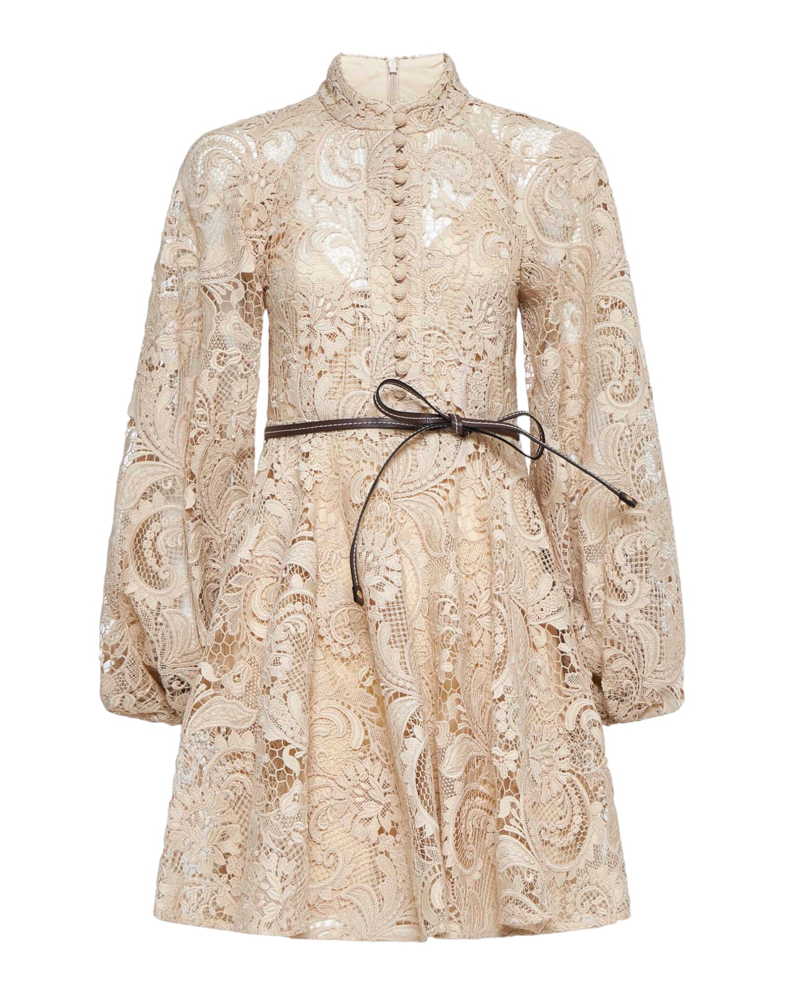 ZIMMERMANN Waverly Lace Mini Dress in Taupe