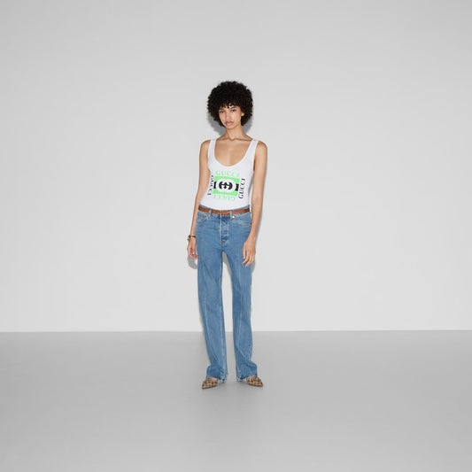 GUCCI RIB COTTON TANK TOP WITH GUCCI PRINT