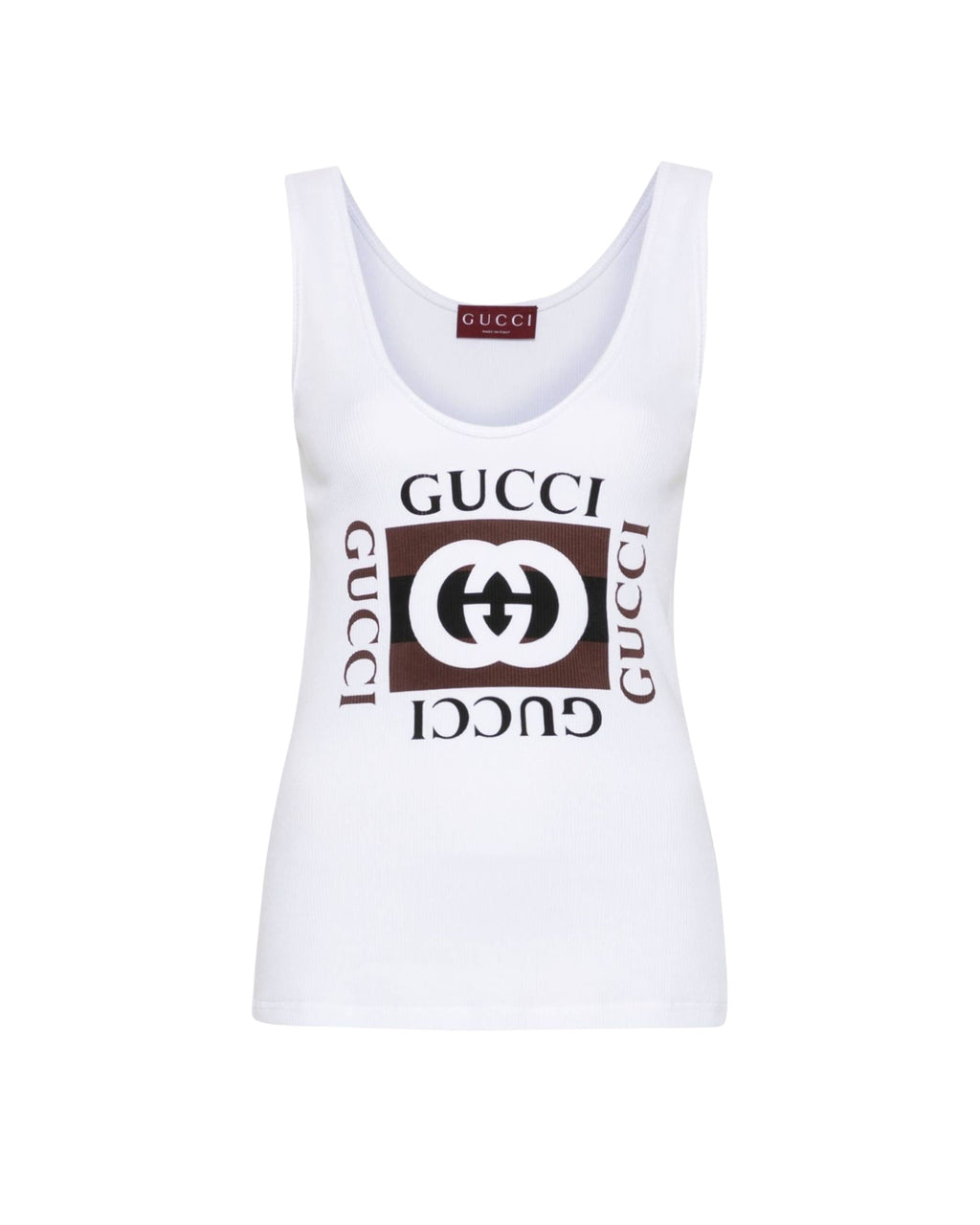 GUCCI RIB COTTON TANK TOP WITH GUCCI PRINT