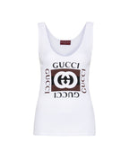 GUCCI RIB COTTON TANK TOP WITH GUCCI PRINT