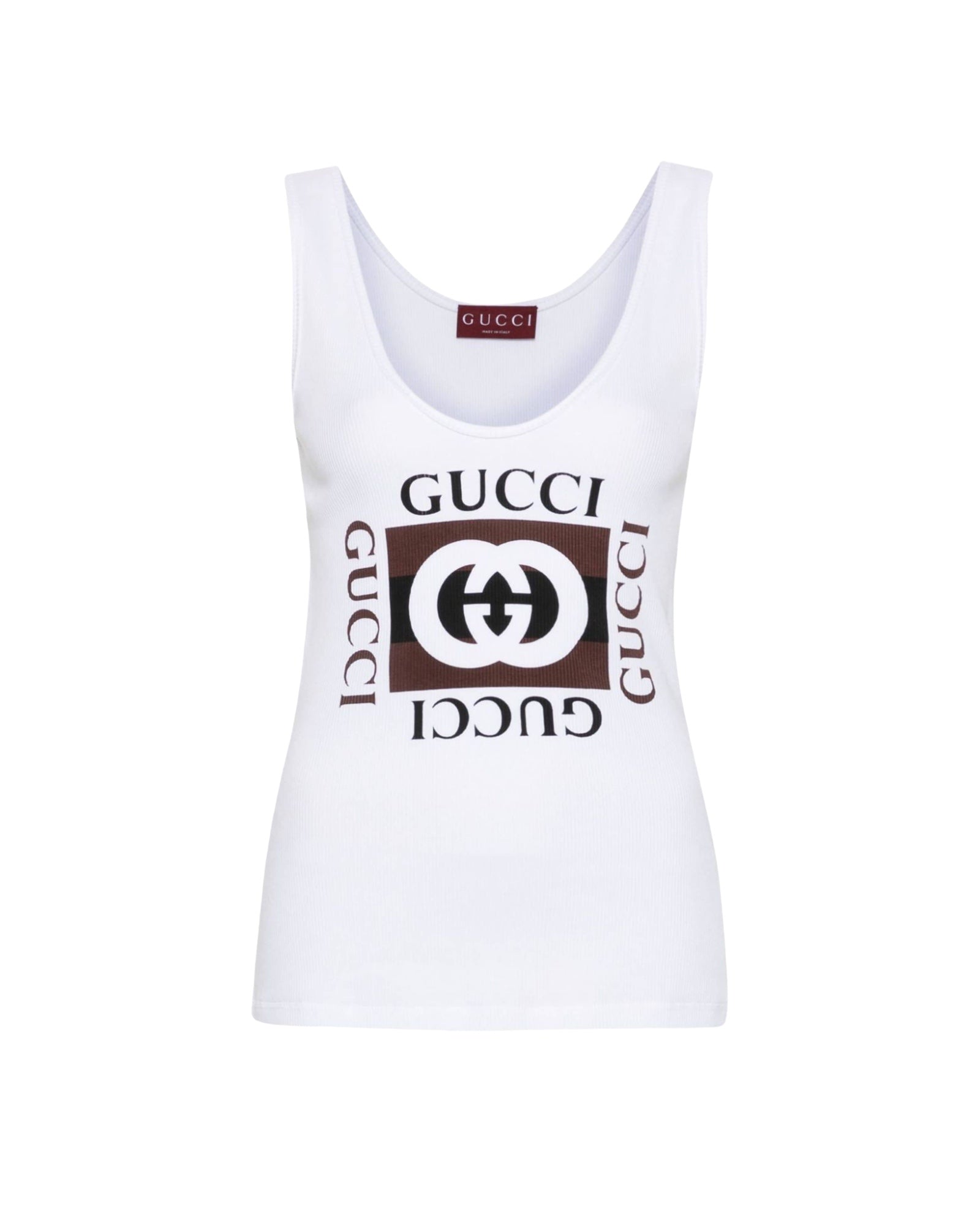 GUCCI RIB COTTON TANK TOP WITH GUCCI PRINT
