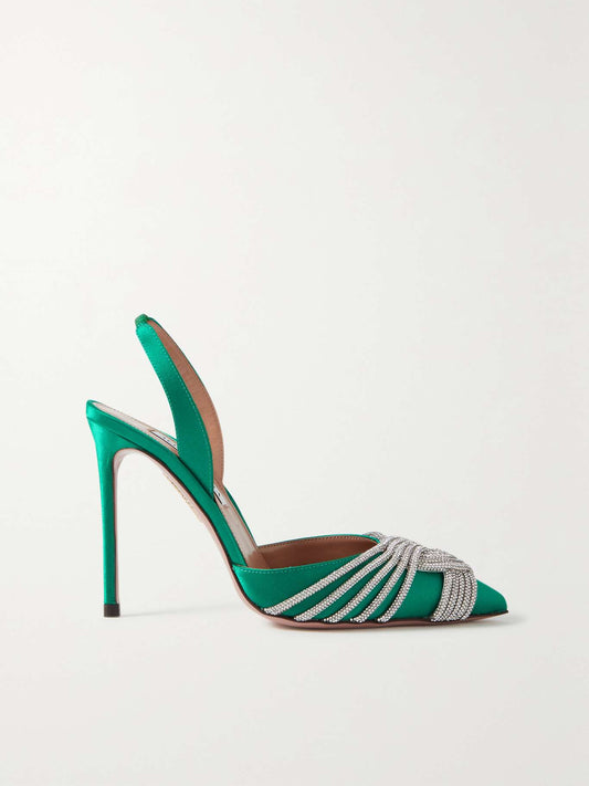 AQUAZZURA
Gatsby 105 crystal-embellished satin slingback pumps