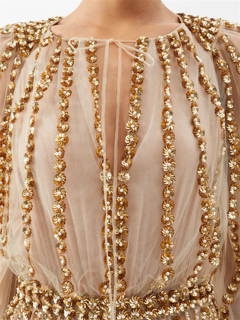 VALENTINO GARAVANI  
Embroidered Tulle Gown - Gold dress