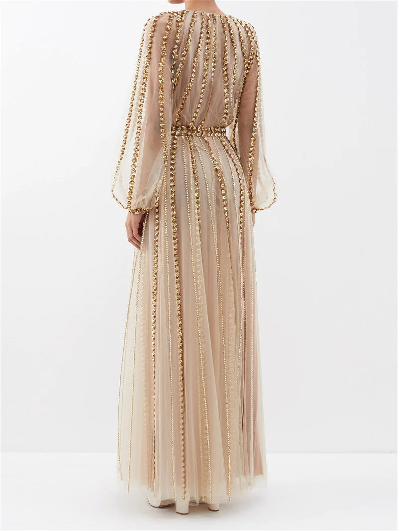 VALENTINO GARAVANI  
Embroidered Tulle Gown - Gold dress