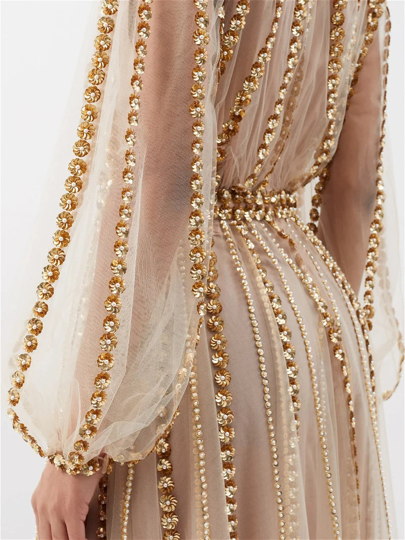 VALENTINO GARAVANI  
Embroidered Tulle Gown - Gold dress
