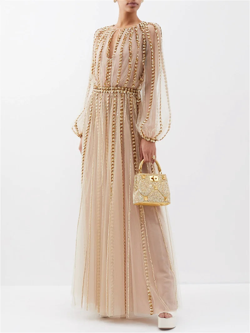 VALENTINO GARAVANI  
Embroidered Tulle Gown - Gold dress